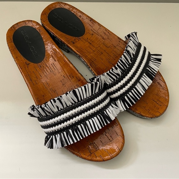 Coach Brayden Raffia Slip On Sandal Size 8 Resortwear Beach Vacation - Picture 4 of 8